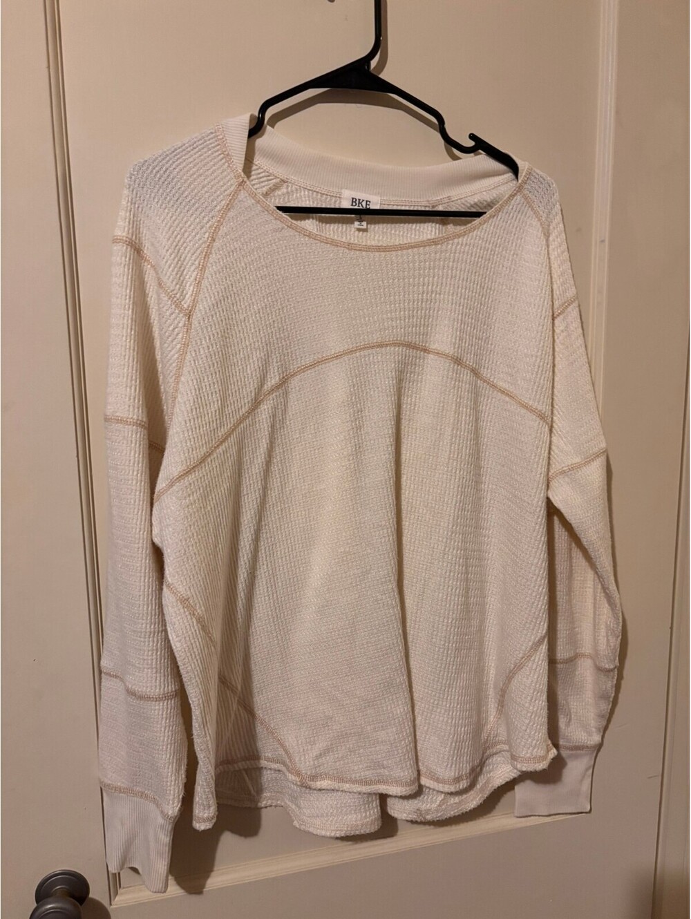 BKE cream waffle knit long sleeve top Large